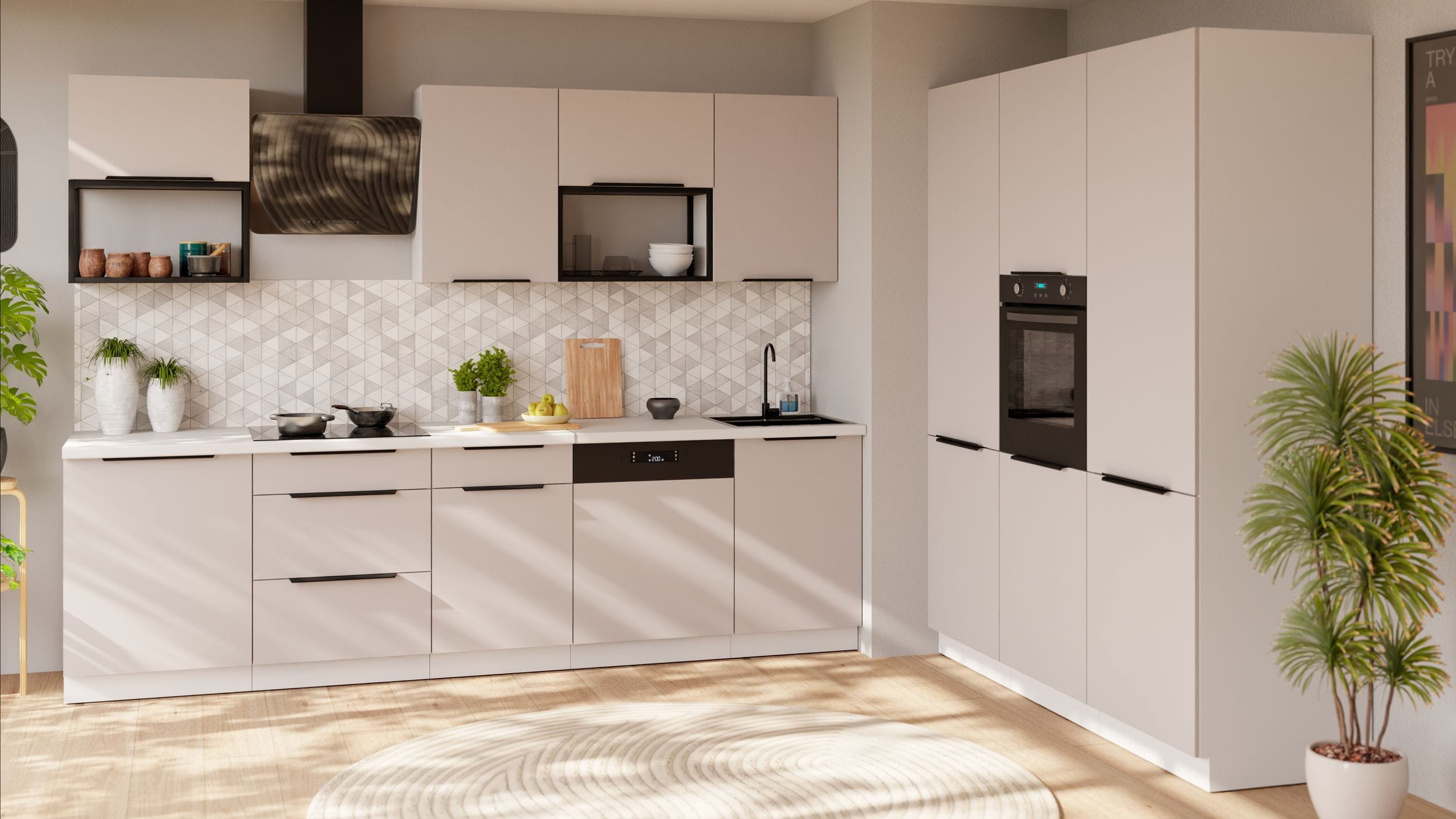 K&uuml;che COMO LOFT 280 + 180 cm K&uuml;chenzeile K&uuml;chenblock Einbauk&uuml;che Kaschmir Wei&szlig; - Bild 1