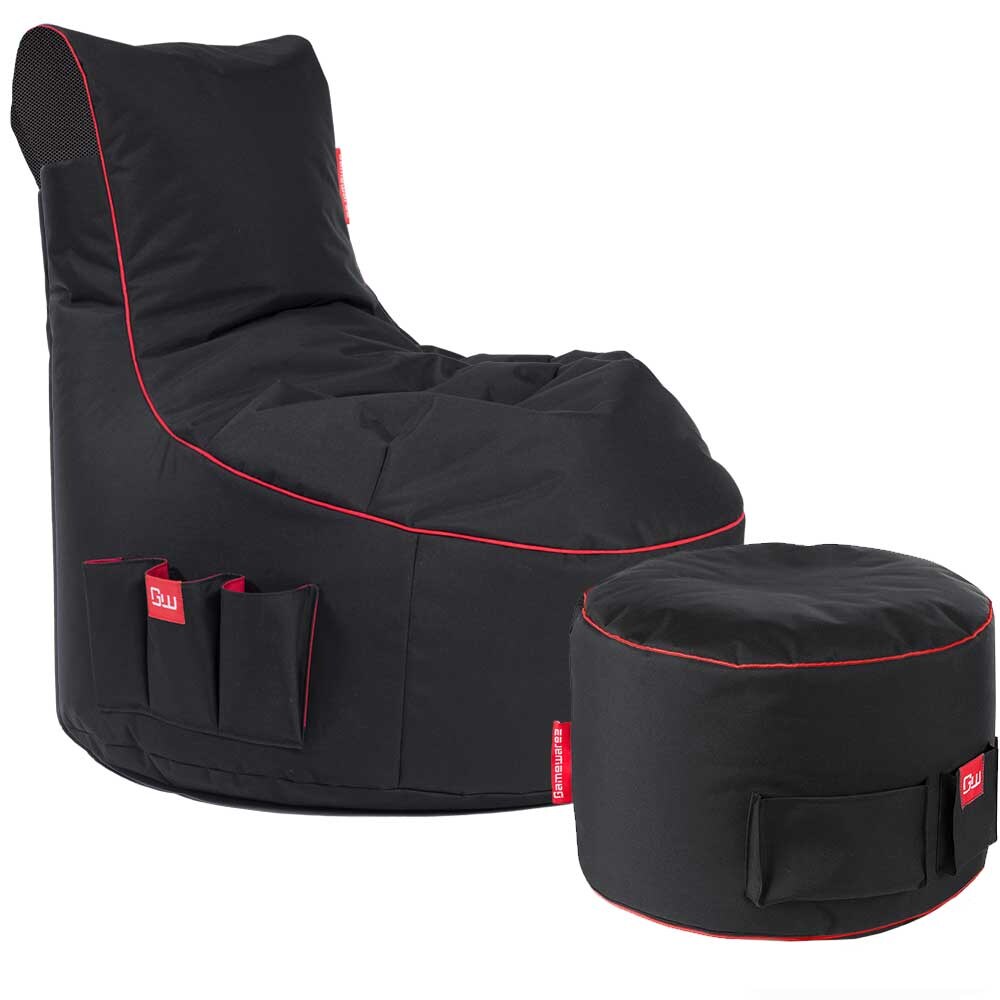 Gaming Sitzsack Bundle Classic - Fabric Crimson Thunder (Schwarz/Rot)