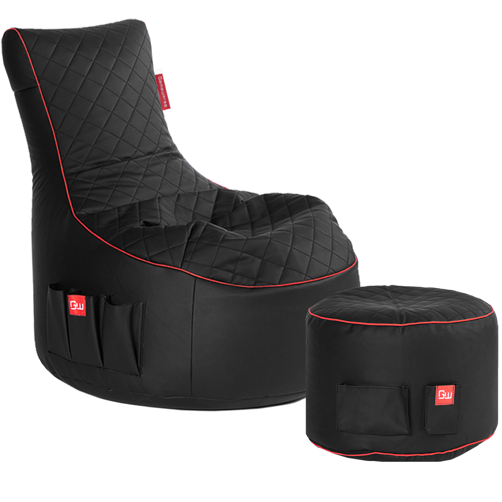 Gaming Sitzsack Bundle Classic - Kunstleder Crimson Hurricane Bundle (Schwarz/Rot) - Bild 1