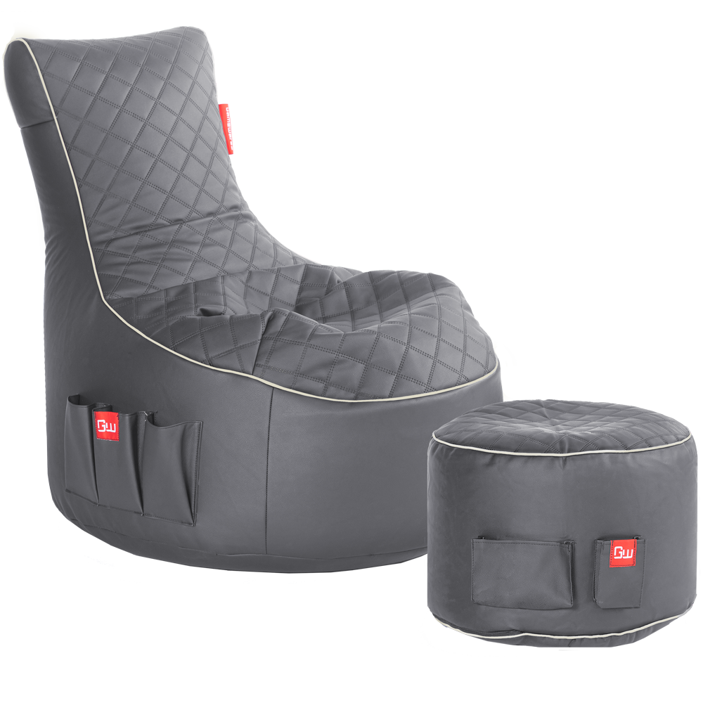 Gaming Sitzsack Bundle Classic - Kunstleder Granite Hurricane (Hellgrau/Weiß)