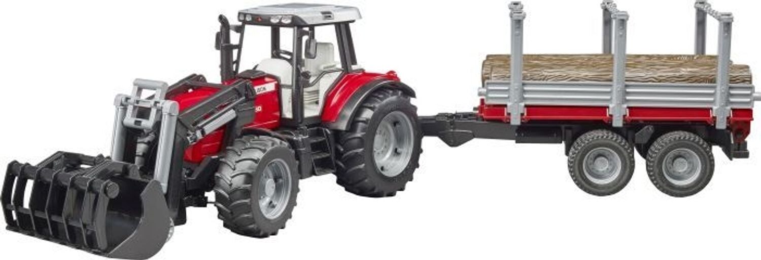 Bruder bruder 02046 Massey Ferguson 7480 mit Frontlader + Holztransportanhänger