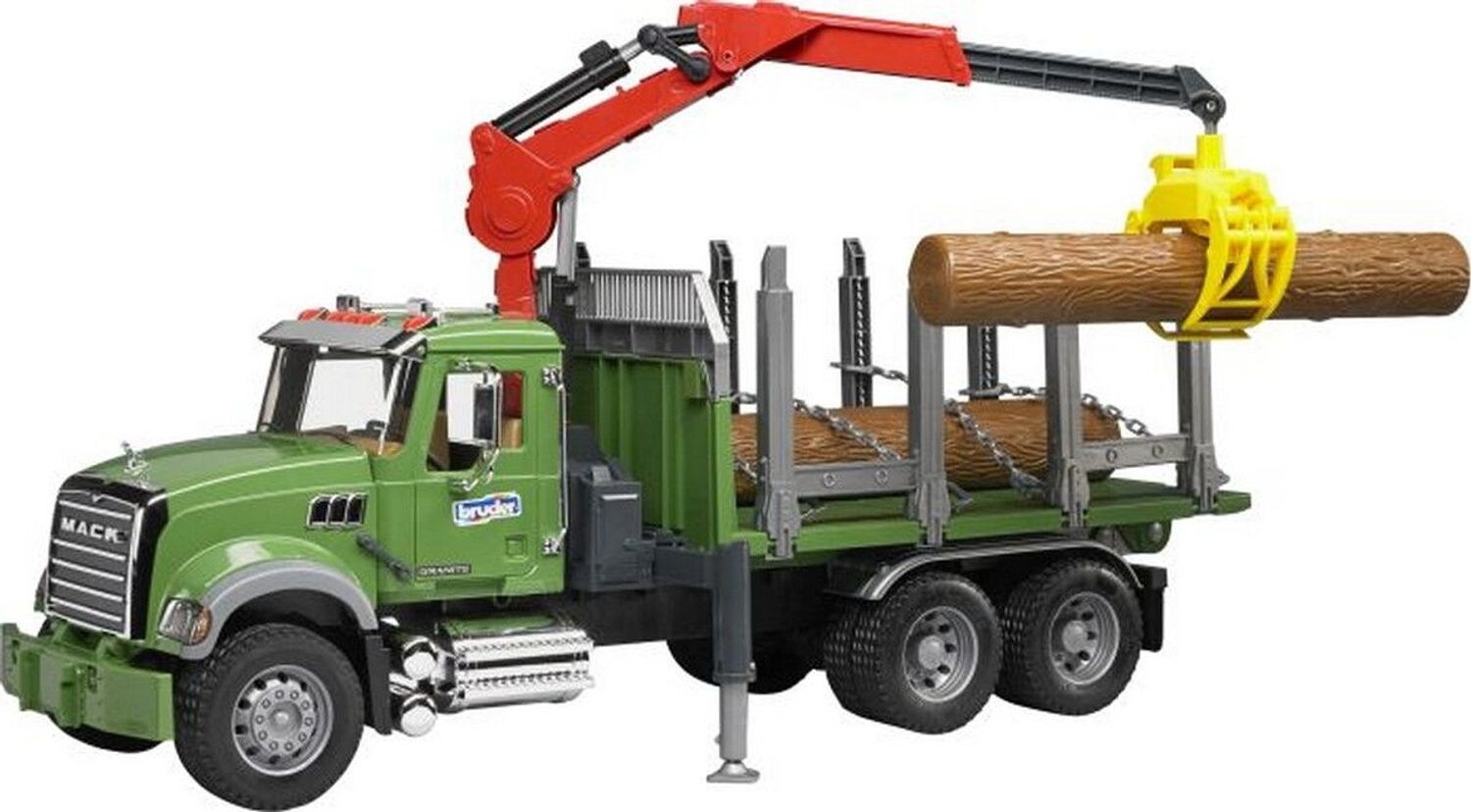 Bruder bruder 02824 MACK Granite Holztransport-LKW, Ladekran, Greifer + 3 Baumstämme