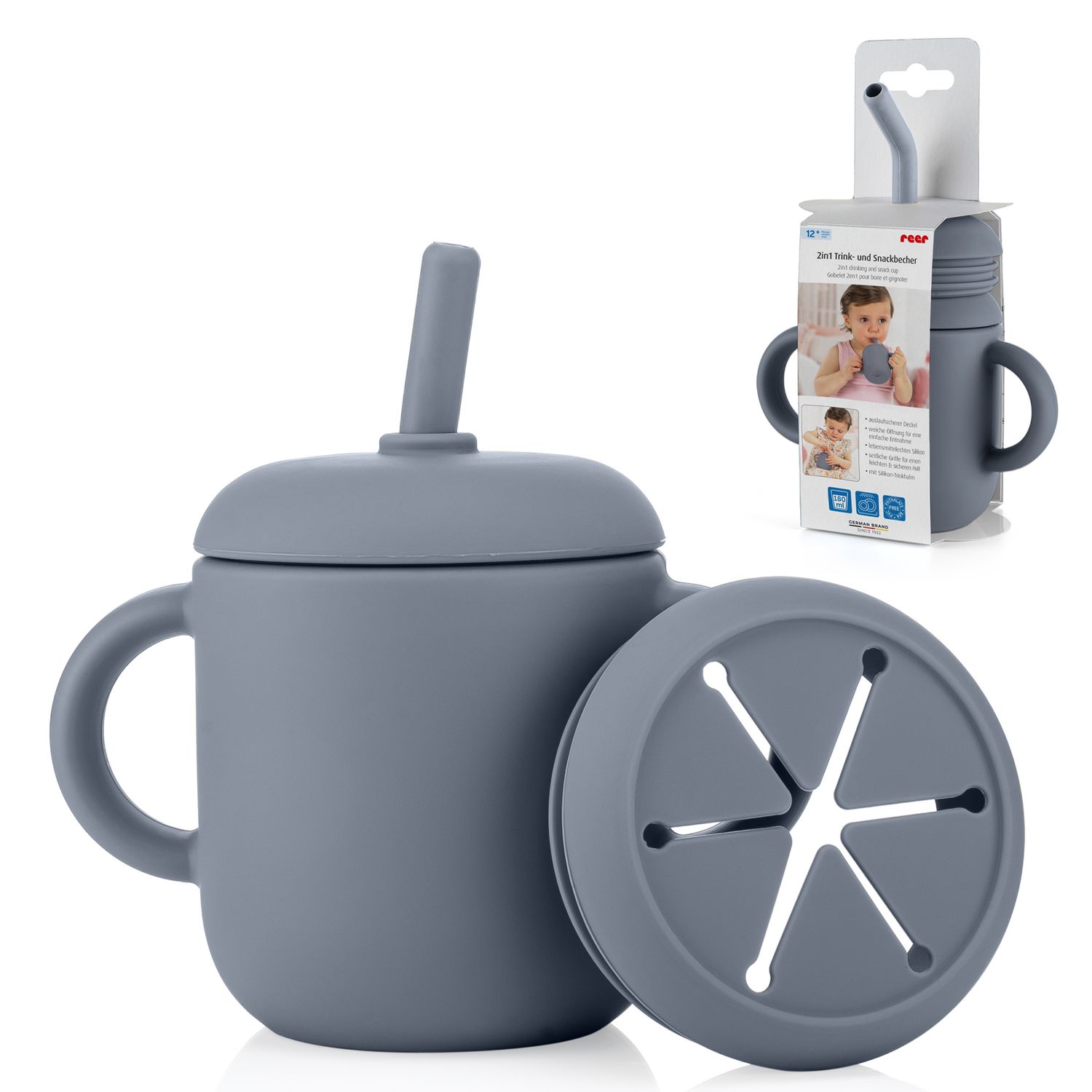 reer 2in1 Trink- und Snackbecher grau-blau - Bild 1