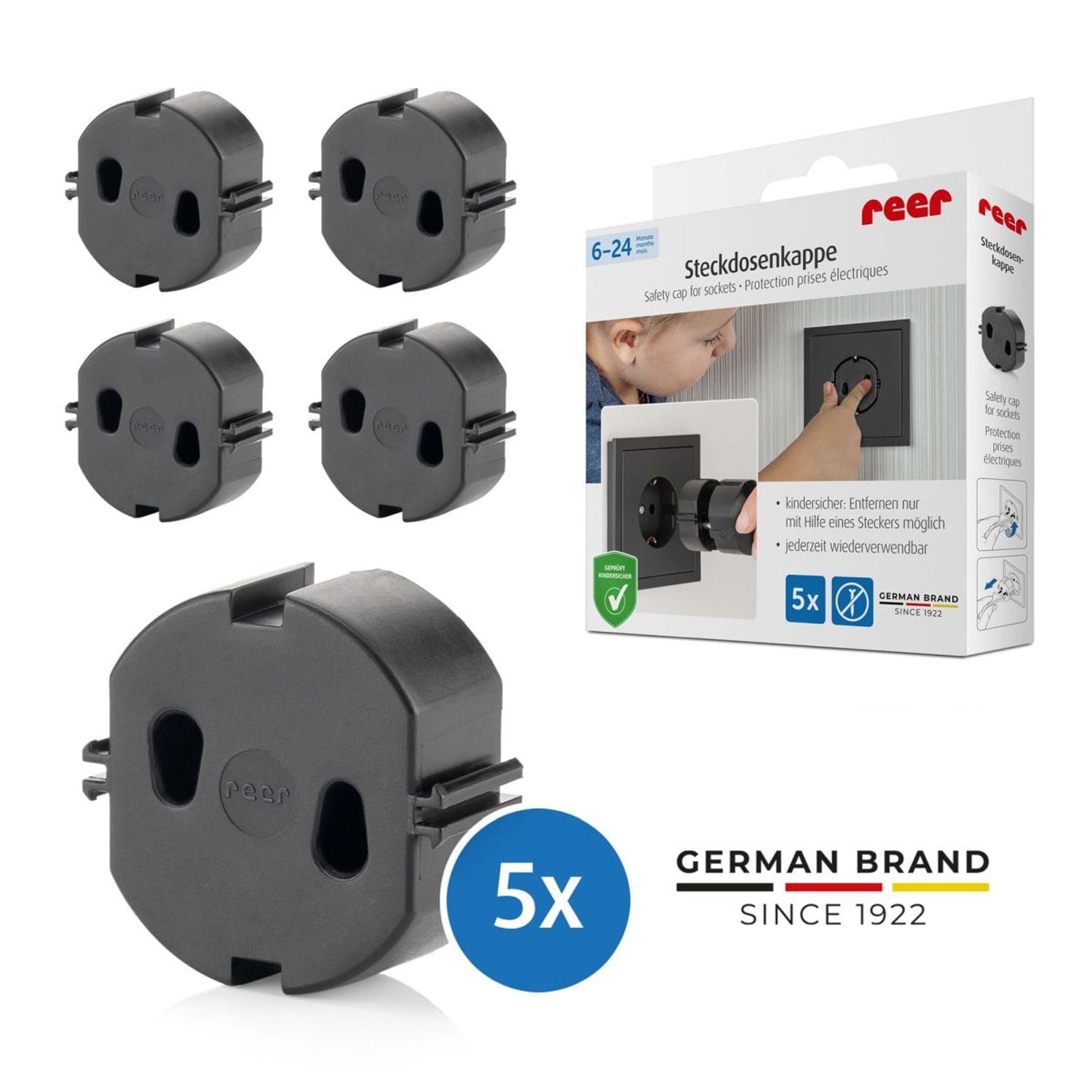 reer [5er Pack] Steckdosenkappe Schwarz - Bild 1