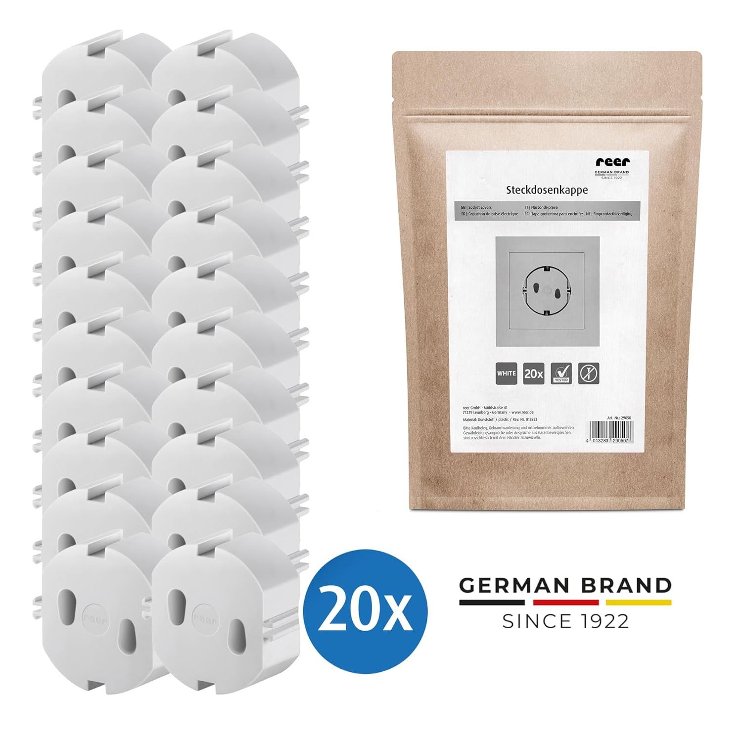 reer [20er Pack] Steckdosenkappe Wei&szlig; - Bild 1