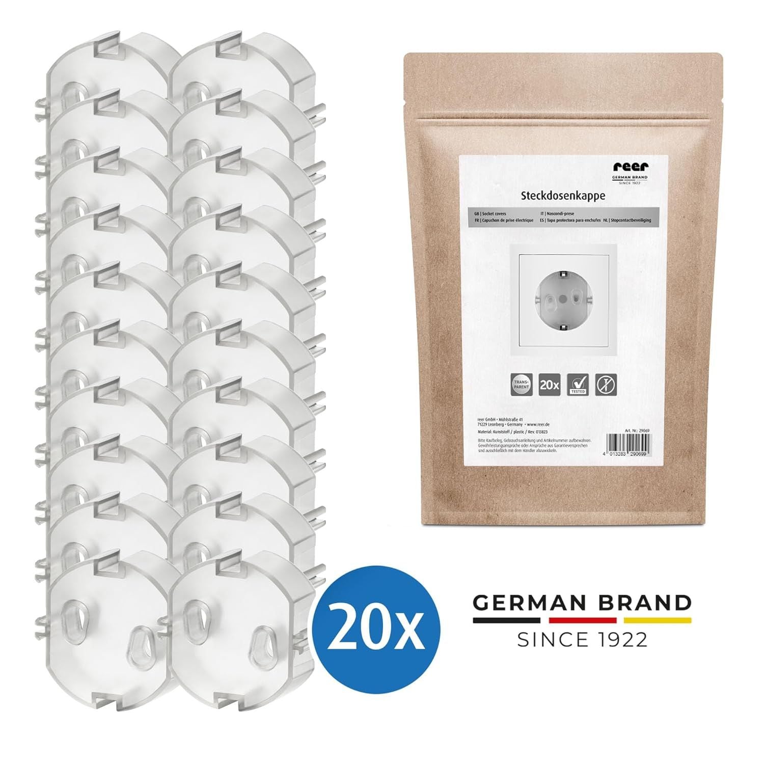 reer [20er Pack] Steckdosenkappe Transparent