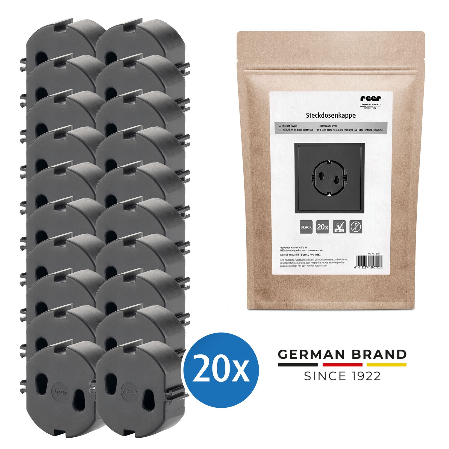 reer [20er Pack] Steckdosenkappe Schwarz - Bild 1