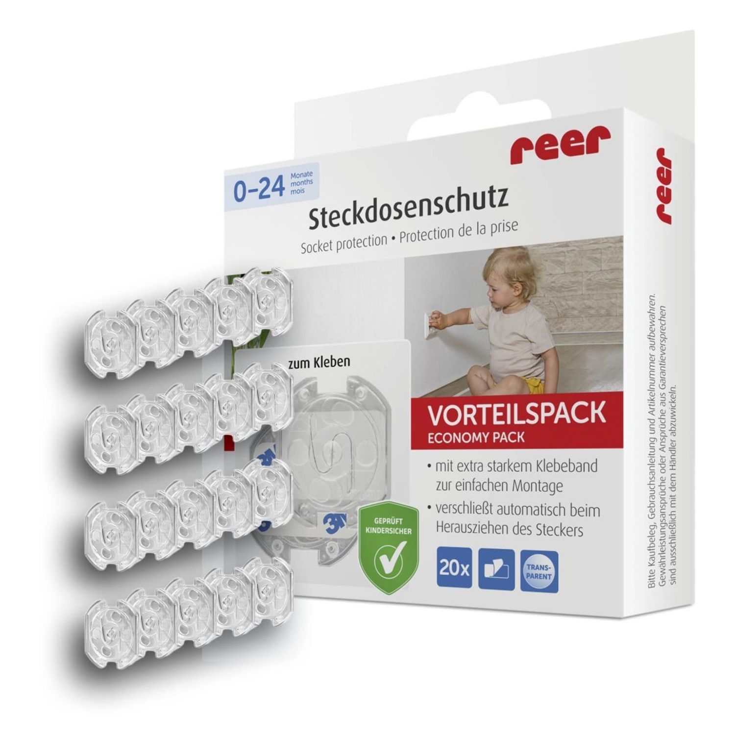 reer [20 St&uuml;ck] Steckdosenschutz klebbar transparent - Bild 1