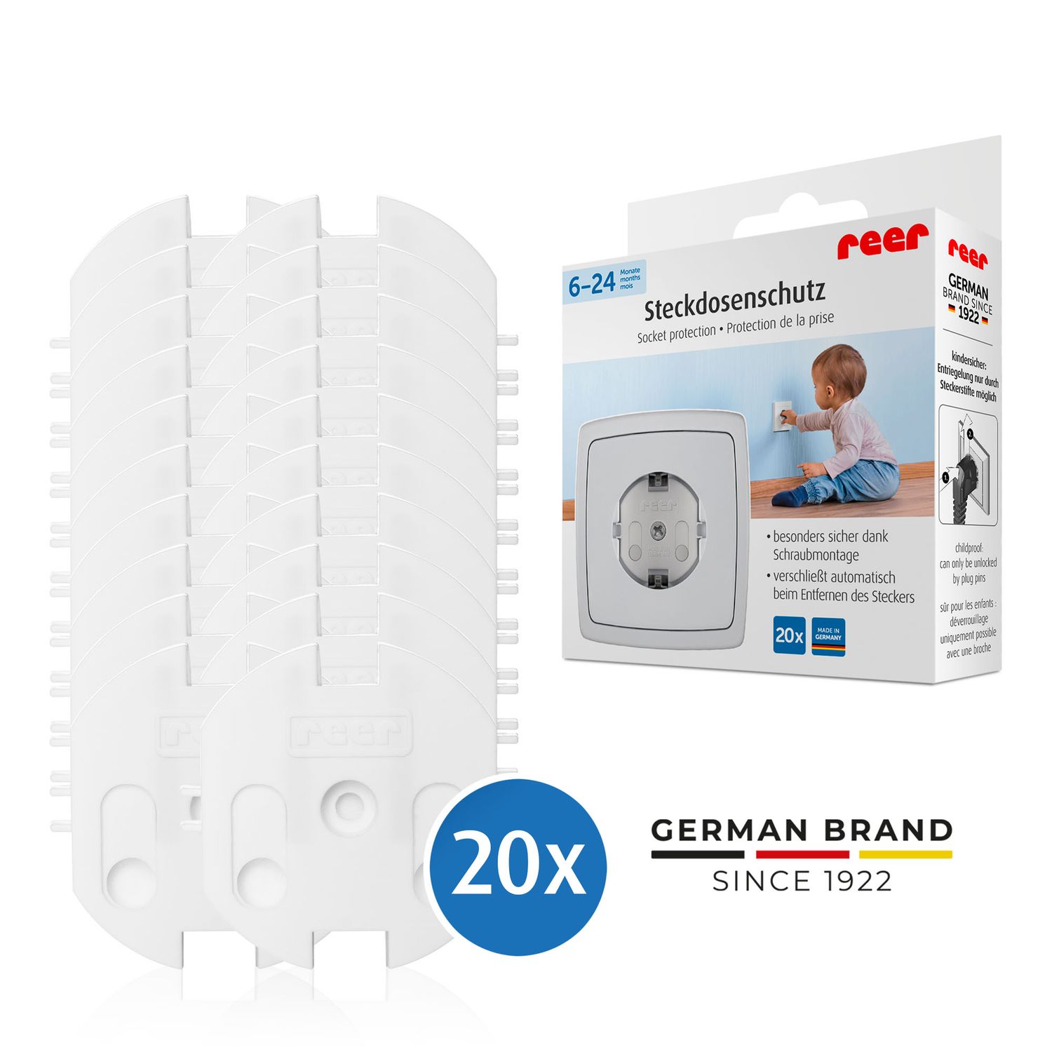 reer [20 St&uuml;ck] Steckdosenschutz schraubbar wei&szlig; - Bild 1