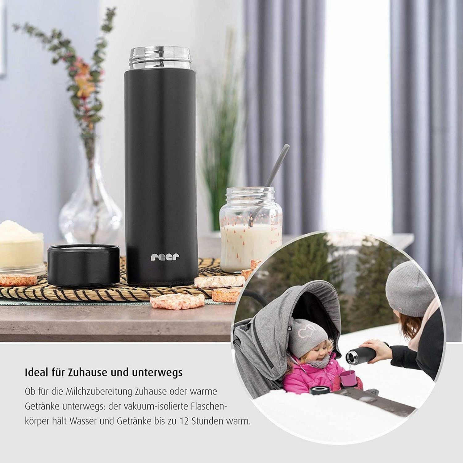 reer ColourDesign Edelstahl-Isolierflasche 450 ml Schwarz - Bild 1