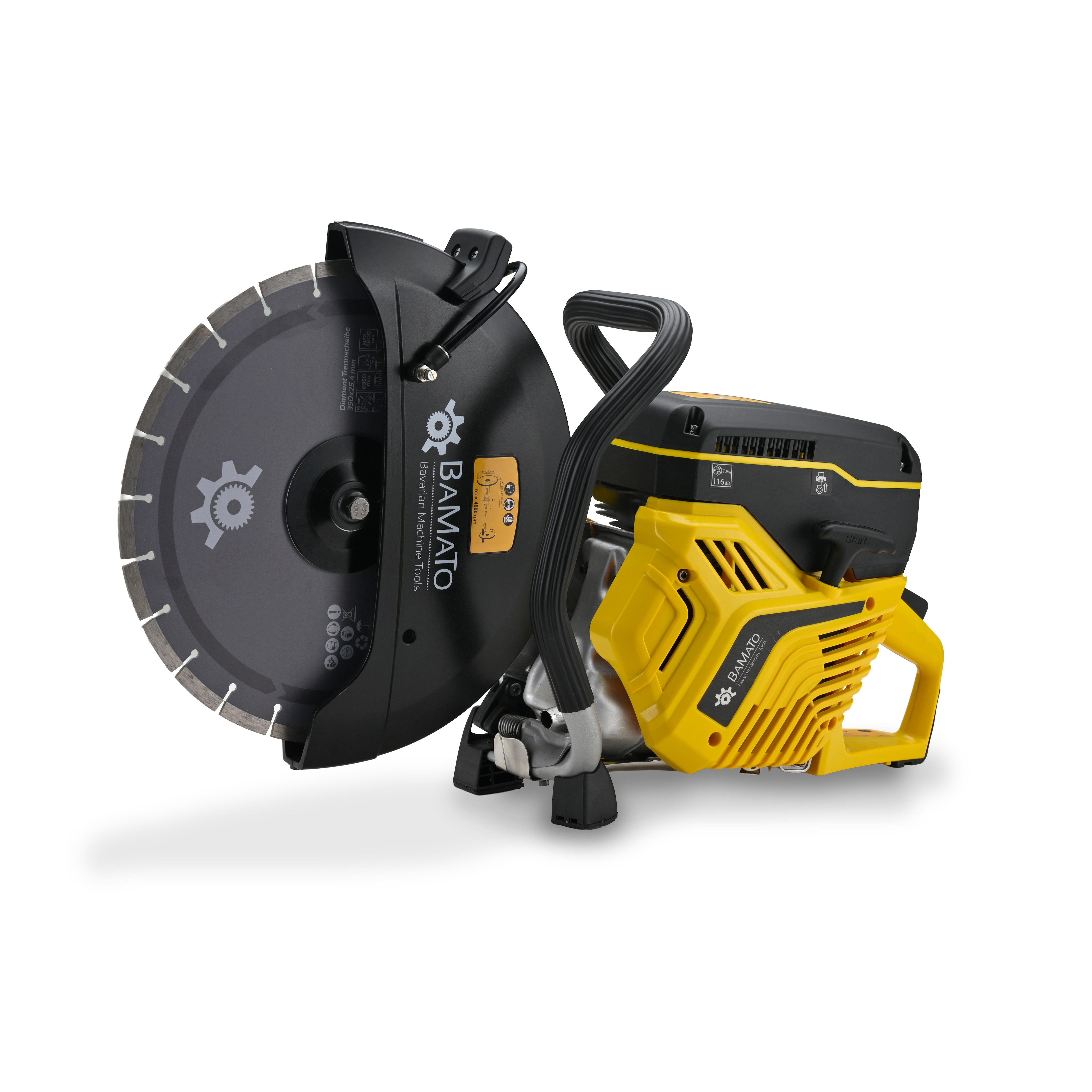 BAMATO Betontrennschneider BCC-350 Trennschneider mit 3,5 kW | 125 mm Schnitttiefe | f&uuml;r 350 mm Scheiben | Wasseranschluss f&uuml;r Nassschnitt | inkl. Diamanttrennscheibe - Bild 1