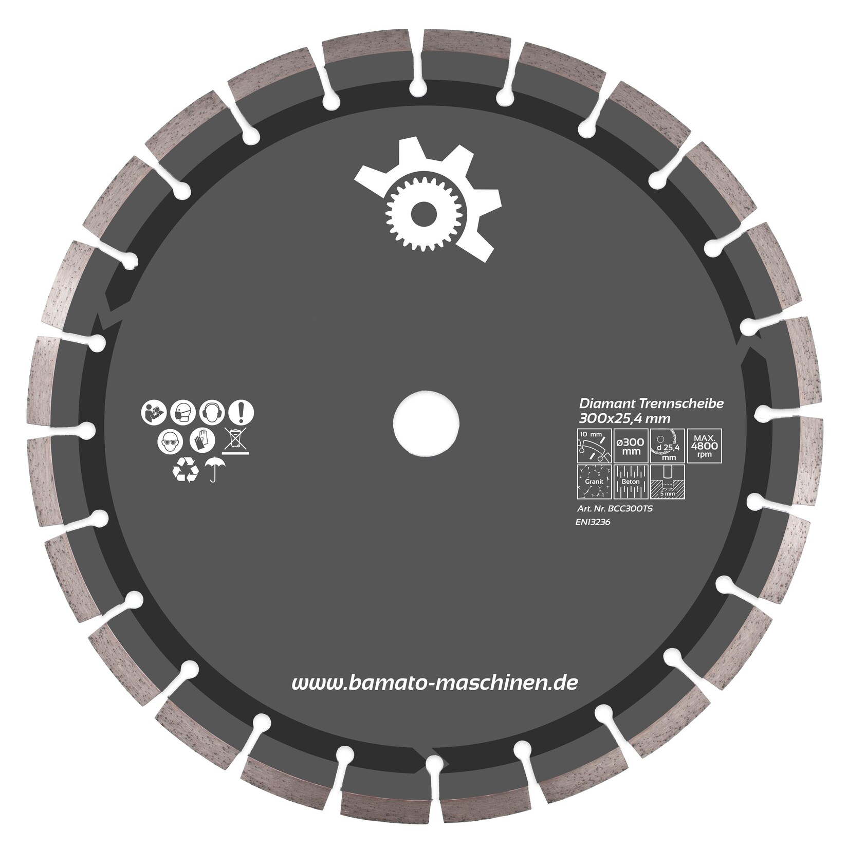 Diamant-Trennscheibe 300 x 25,4 mm   Diamanttrennscheibe für Beton, Stein, Granit, uvm.   10 mm Segmente