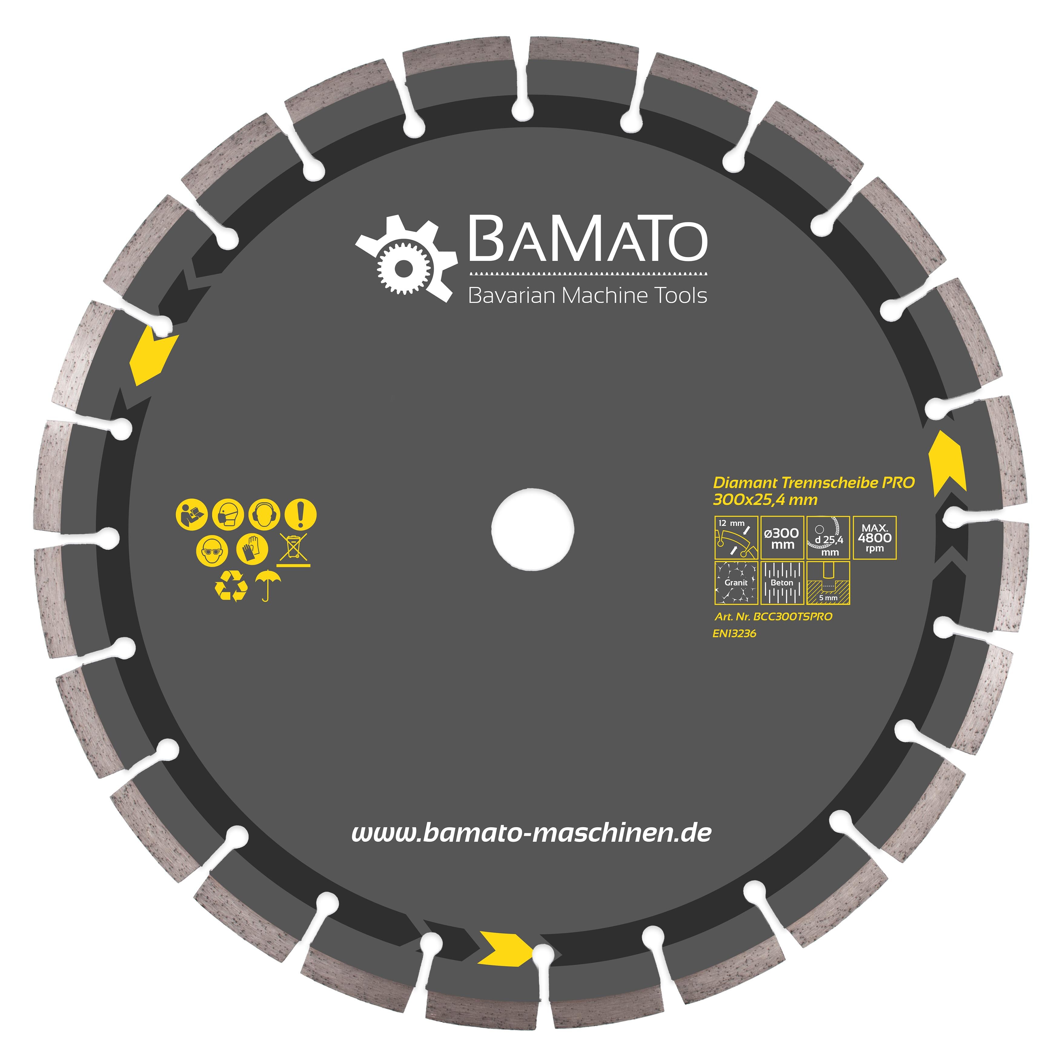 BAMATO Diamant-Trennscheibe PRO 300 x 25,4 mm | Diamanttrennscheibe f&uuml;r Beton, Stein, Granit, uvm. | 12 mm Segmente | lasergeschweisst - Bild 1