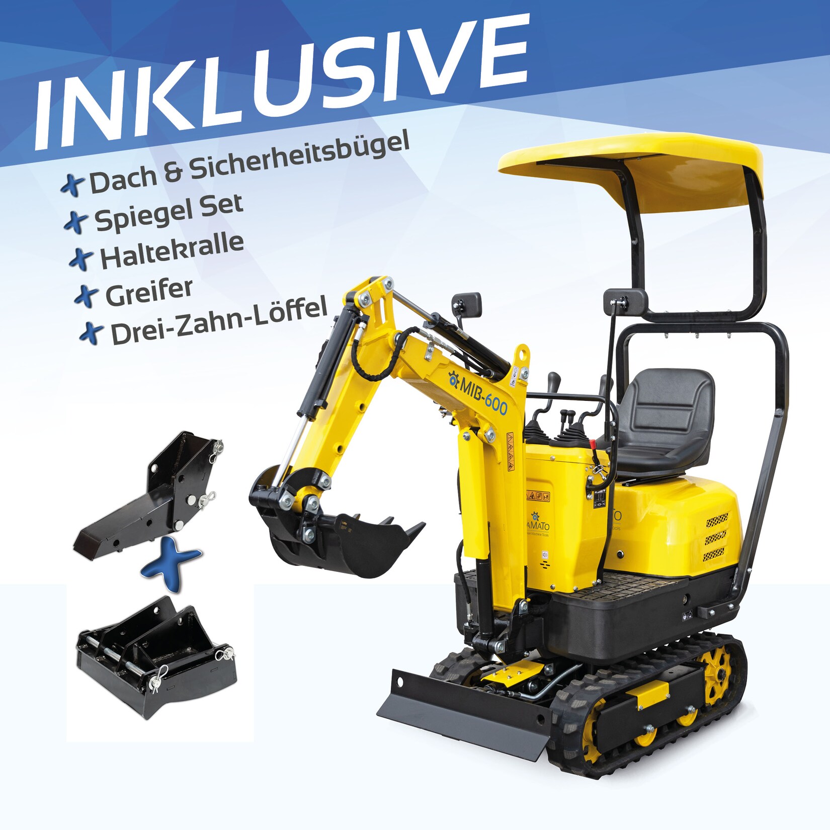 BAMATO Minibagger MIB-600 inkl. Zubehörset | 04260537614781