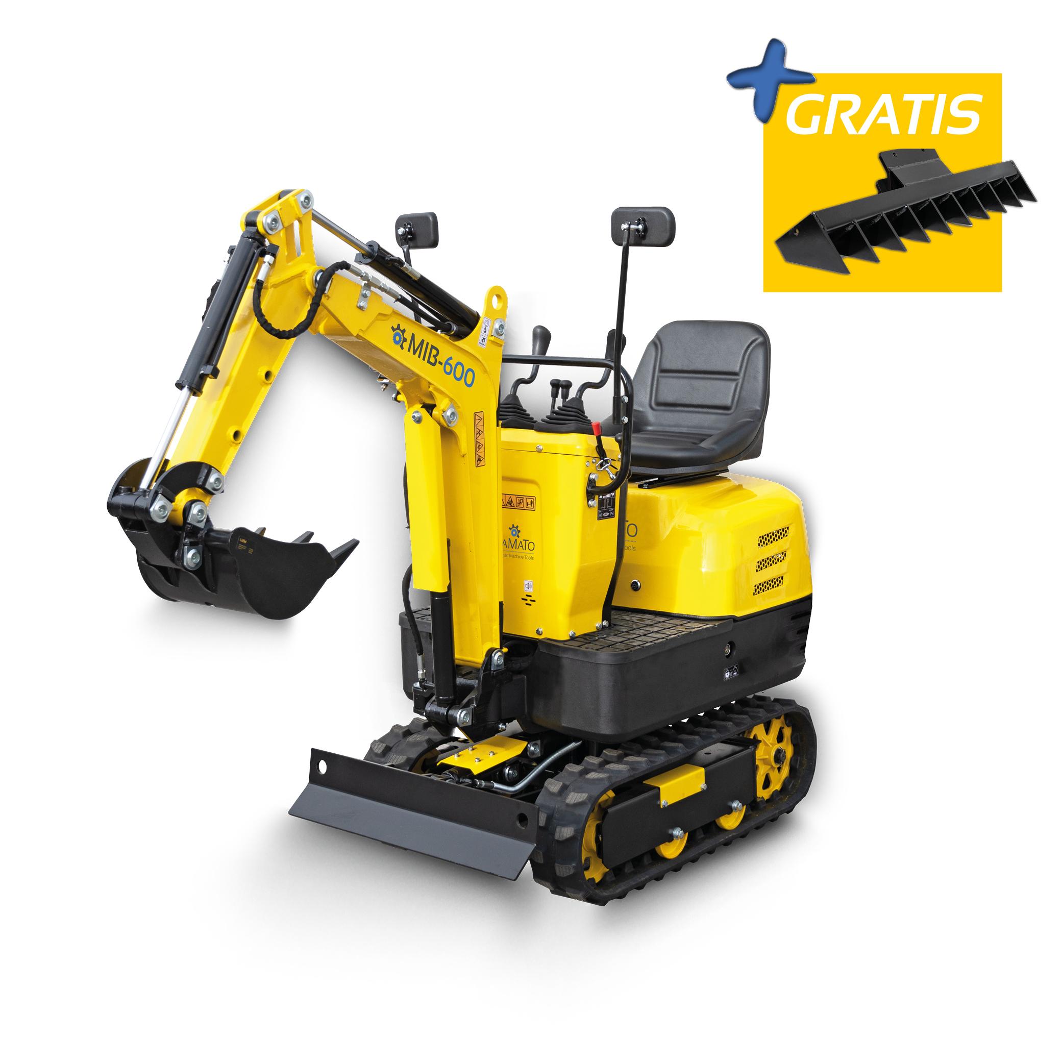BAMATO Benzin Minibagger MIB-600 inkl. 3-Zahnl&ouml;ffel & Rechen | E-Start | 8,5 PS | 690 mm Breite |2330 mm Grabweite | Kettenbagger | Mini-Bagger - Bild 1