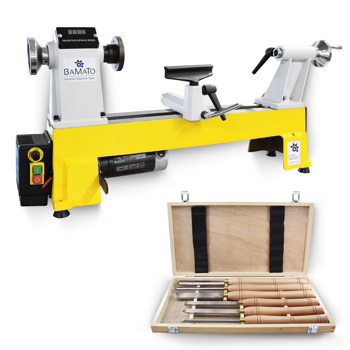 BAMATO Drechselmaschine WL-460V mit 6-tlg. HSS-Drechselsatz | 04260537612039