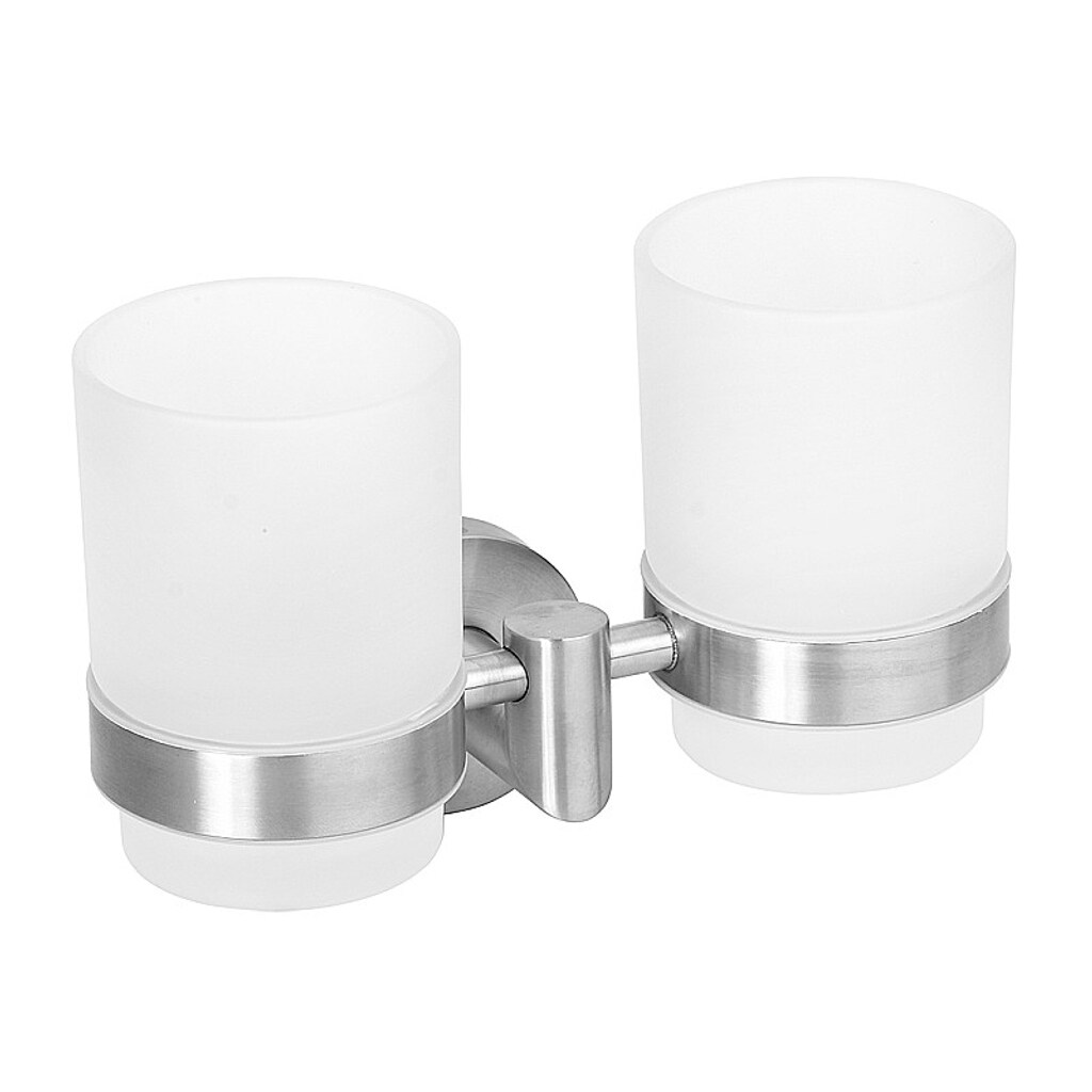 Brillantbad BEO Doppelglashalter mit Glas Edelstahl matt 175x118x90 mm für Bad & WC >> zum Bohren oder Kleben*