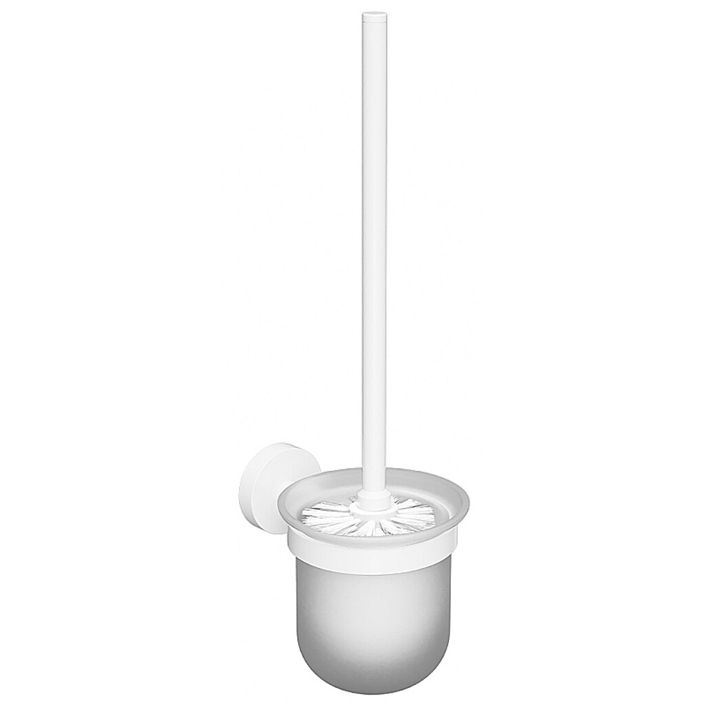 Brillantbad WHITE WC-Bürstengarnitur Messing Weiß mit Glasbehälter 95x370x140 mm für Bad & WC >> zum Bohren oder Kleben*