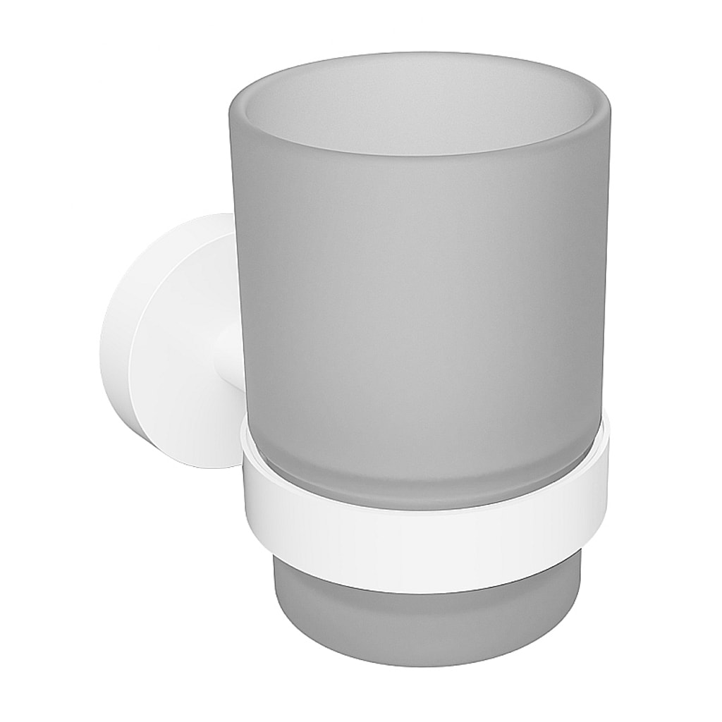 Brillantbad WHITE  Glashalter Messing Wei&szlig; mit Glas 70x95x105 mm f&uuml;r Bad & K&uuml;che >> zum Bohren oder Kleben* - Bild 1