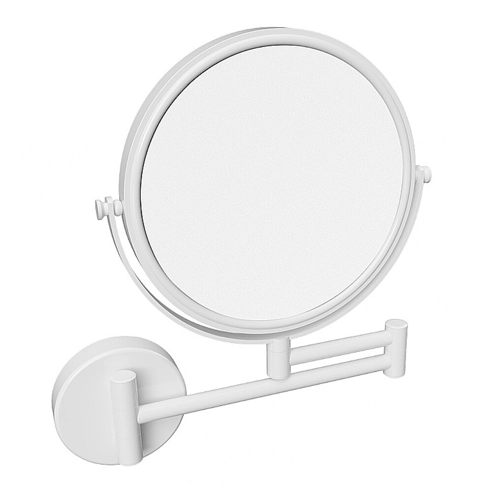 Brillantbad WHITE Rasier- & Kosmetikspiegel Messing Weiß 230x310x450 mm, ø190 mm für Bad & WC >> zum Bohren