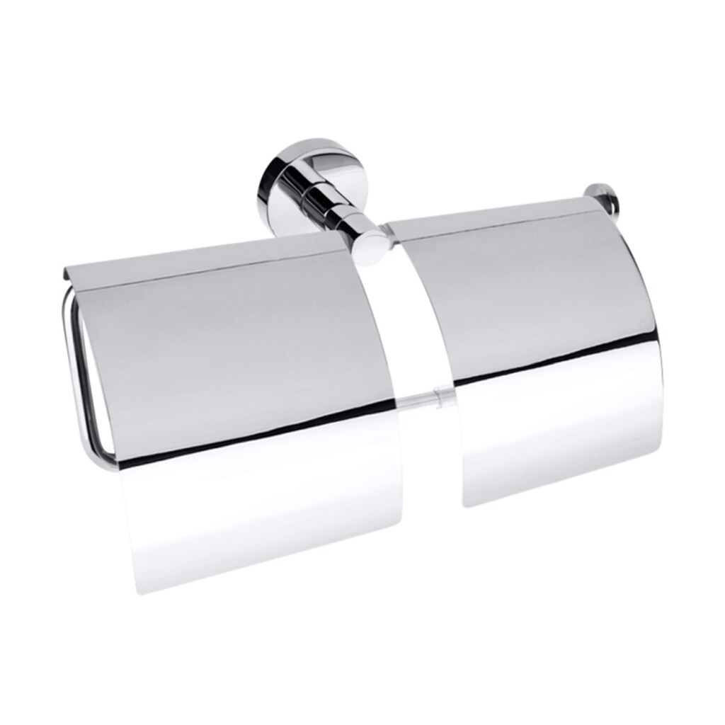 Brillantbad BOMEGA Papierrollenhalter 2 fach mit Deckel Messing Chrom poliert 270x140x107 mm für Bad & WC >> zum Bohren oder Kleben*