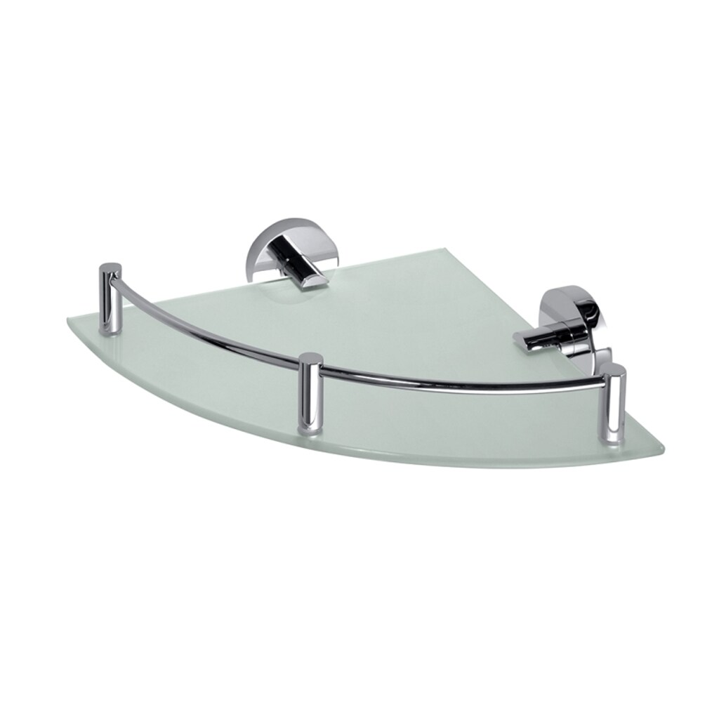 Brillantbad BOMEGA Glasablage Eckmodell Messing Chrom poliert Milchglas 255x65x255 mm f&uuml;r Bad & K&uuml;che >> zum Bohren - Bild 1