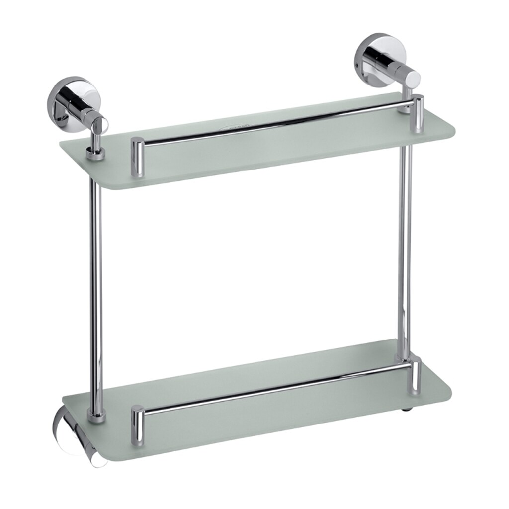 Brillantbad BOMEGA Glasablage mit 2 Fl&auml;chen Messing Chrom poliert Milchglas 380x400x120 mm f&uuml;r Bad & K&uuml;che >> zum Bohren - Bild 1