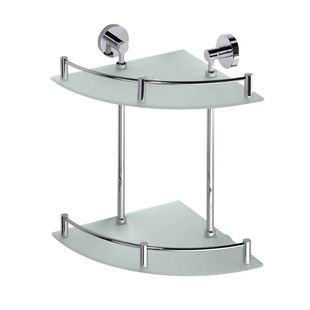 Brillantbad BOMEGA Glasablage Eckmodell mit 2 Flächen Messing Chrom poliert Milchglas 270x390x270 mm für Bad & Küche >> zum Bohren