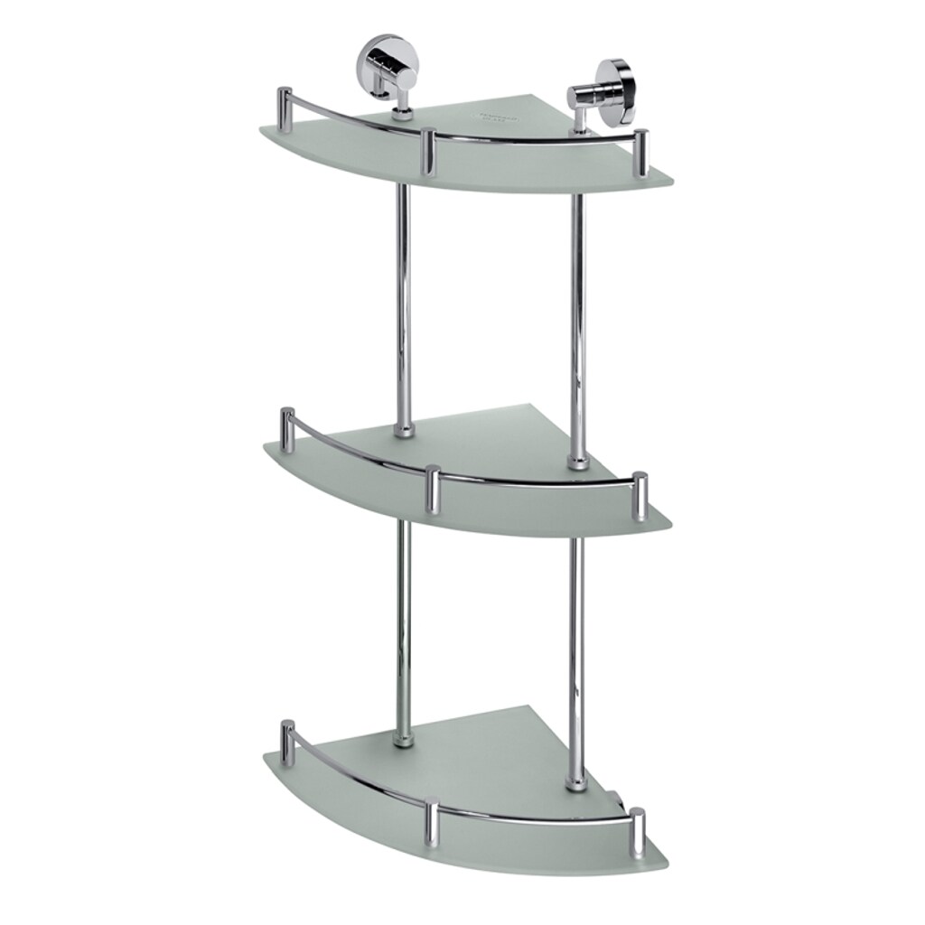 Brillantbad BOMEGA Glasablage Eckmodell mit 3 Flächen Messing Chrom poliert Milchglas 270x660x270 mm für Bad & Küche >> zum Bohren