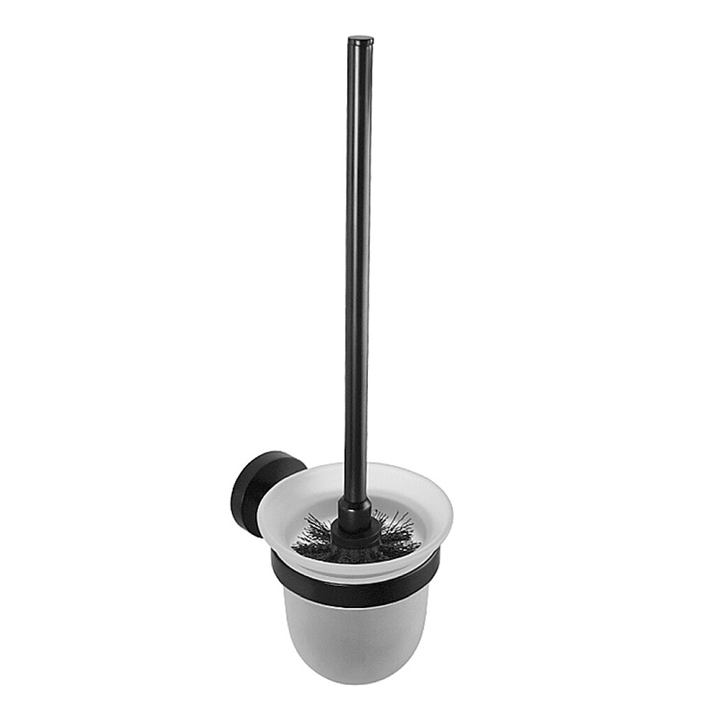 Brillantbad BARK WC-Bürstengarnitur Messing Schwarz mit Glasbehälter 95x370x140 mm für Bad & WC >> zum Bohren oder Kleben*