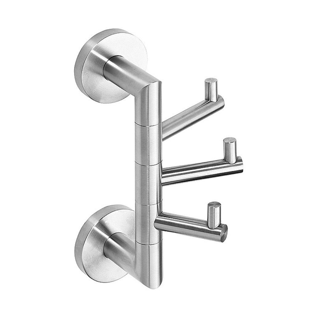 Brillantbad BEO Dreifachhaken drehbar Edelstahl matt 55x190x110 mm für Bad & Küche >> zum Bohren oder Kleben