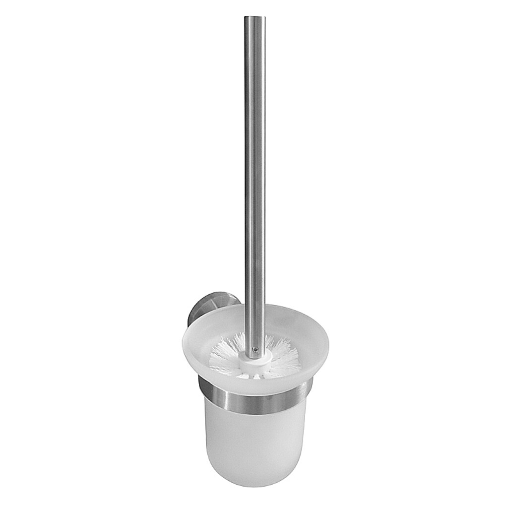 Brillantbad BEO WC-Bürstengarnitur mit Glasbehälter Edelstahl weiße Bürste für Bad & WC >> zum Bohren oder Kleben* | 04250657516829