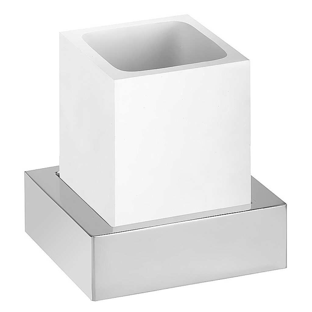 Brillantbad MAXIMA Glashalter Polyresin Messing Chrom Wei&szlig; 115x115x95 mm f&uuml;r Bad & K&uuml;che >> zum Bohren - Bild 1