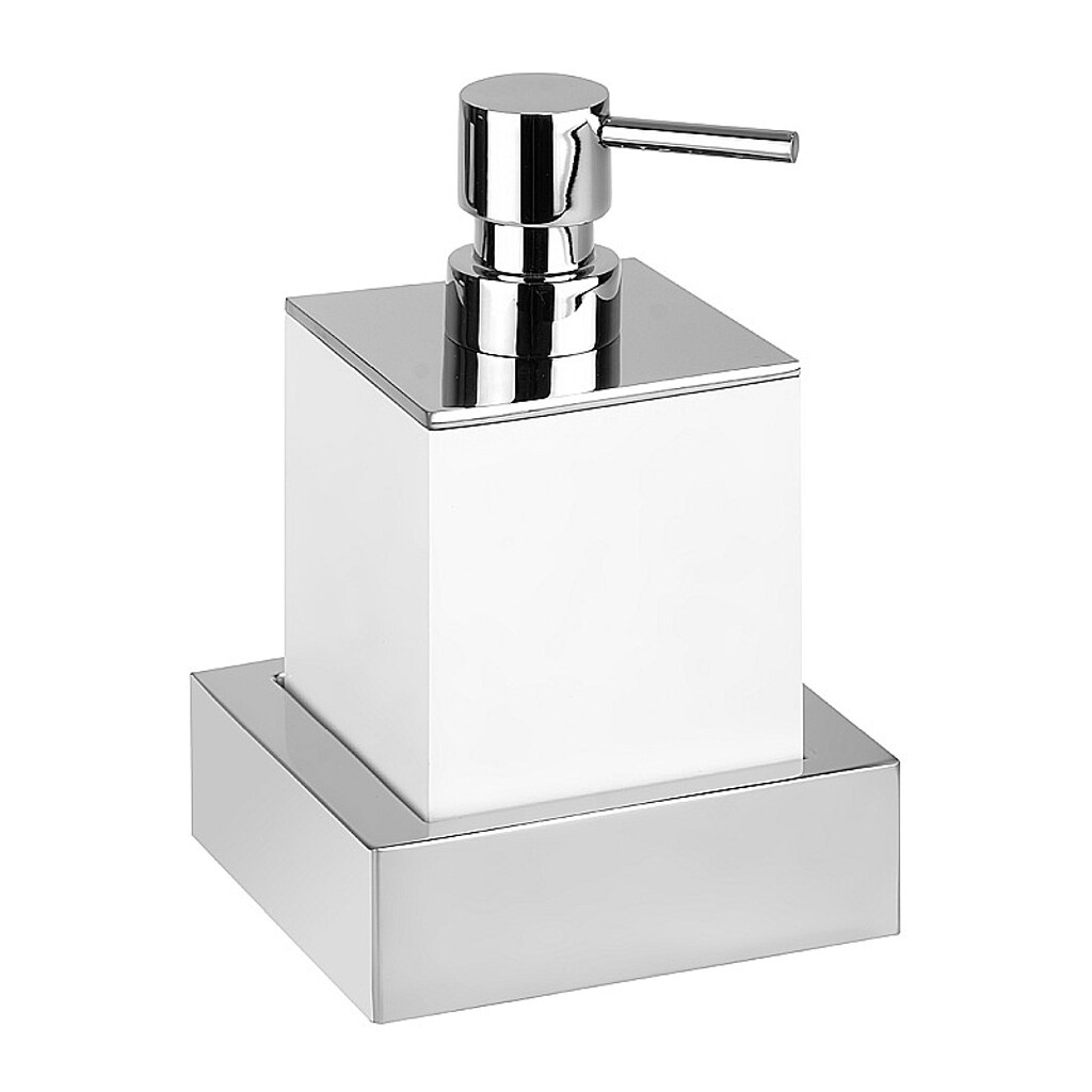 Brillantbad MAXIMA Seifenspender Polyresin Messing Chrom Weiß 115x160x95 mm, 200 ml für Bad & Küche >> zum Bohren