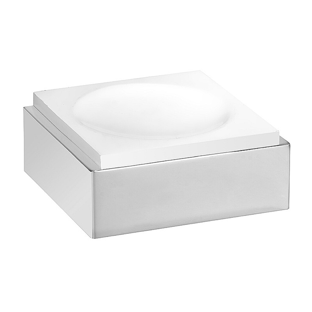 Brillantbad MAXIMA Seifenhalter Polyresin Messing Chrom Weiß 105x45x95 mm für Bad & Küche >> zum Bohren