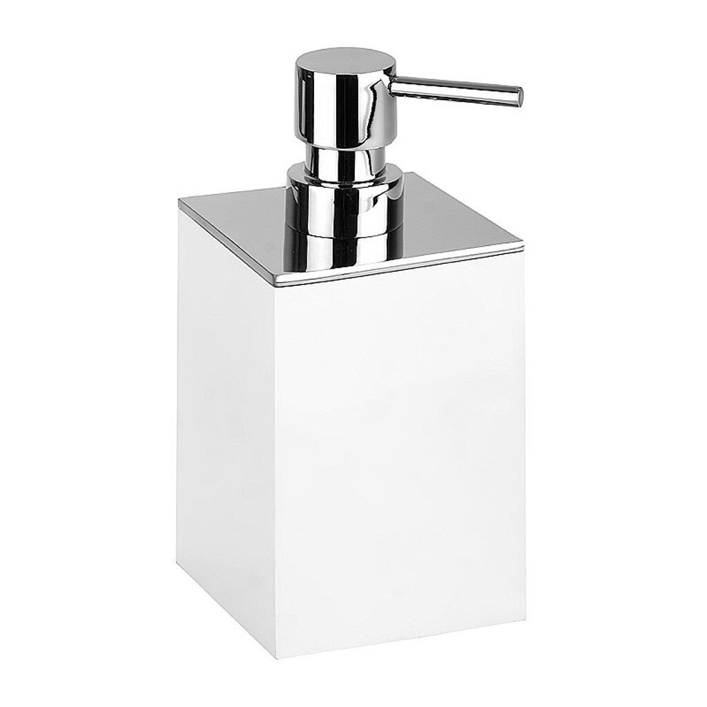 Brillantbad MAXIMA Seifenspender Polyresin Messing Chrom Weiß 75x160x86 mm, 200 ml für Bad & Küche >> Freistehend anwendbar