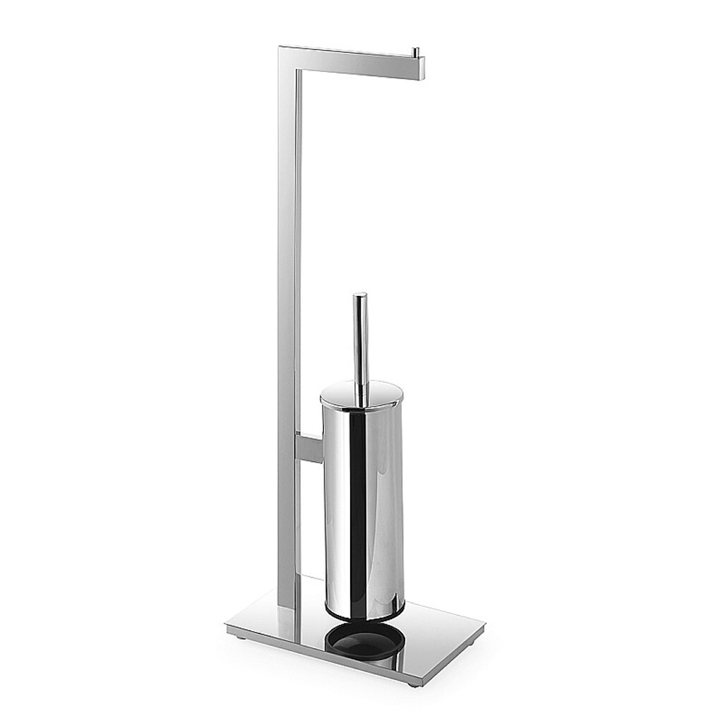 Brillantbad META Papierhalter mit WC-Bürstengarnitur Messing Chrom poliert 150x710x255 mm für Bad & WC >> Freistehend anwendbar