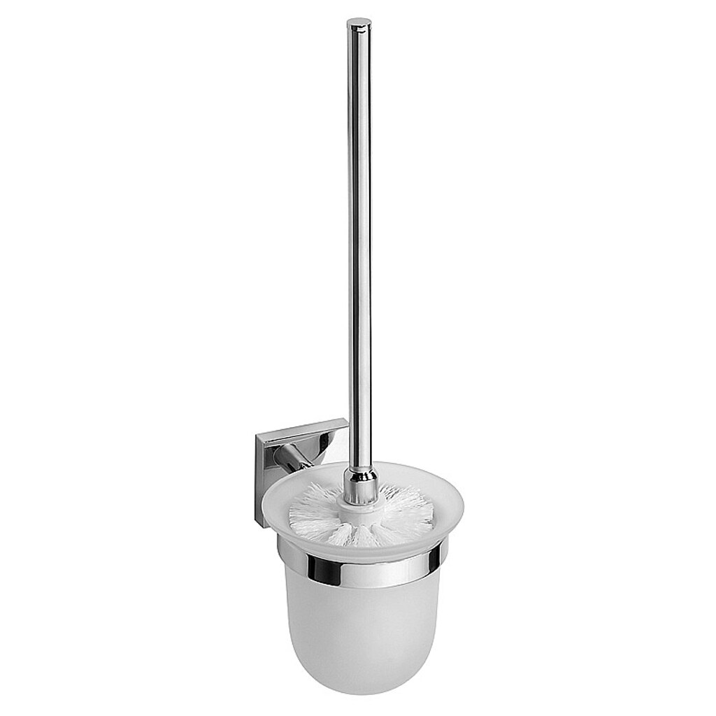 Brillantbad META WC-Bürstengarnitur mit Glasbehälter weiße Bürste Messing Chrom poliert 655x55x215 mm für Bad & WC >> zum Bohren oder Kleben*