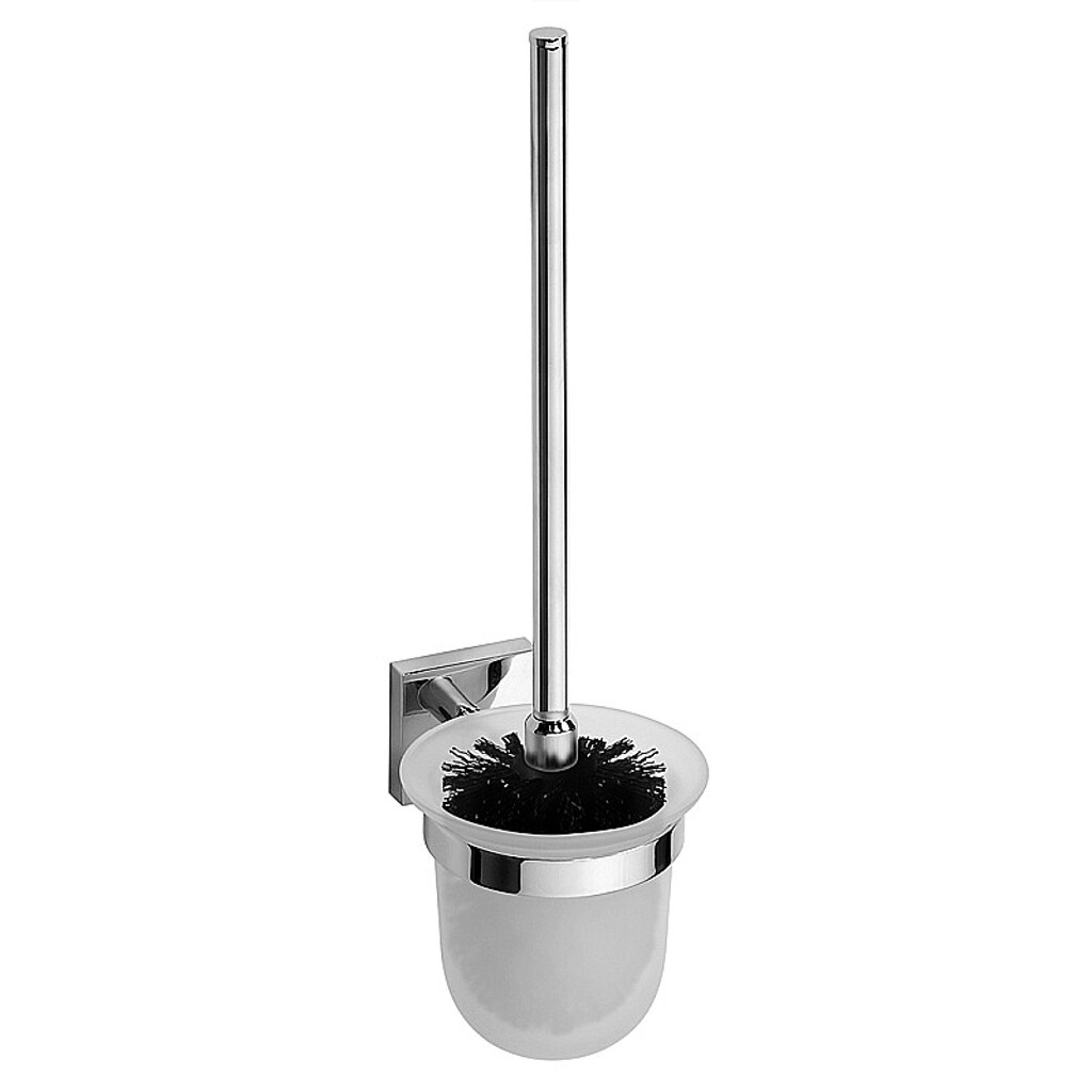 Brillantbad META WC-Bürstengarnitur mit Glasbehälter schwarze Bürste Messing Chrom poliert 655x55x215 mm für Bad & WC >> zum Bohren oder Kleben*