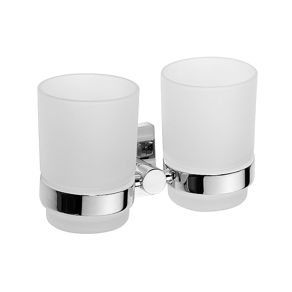 Brillantbad META Doppelglashalter Glas Messing Chrom poliert 160x95x90 mm f&uuml;r Bad & WC >> zum Bohren oder Kleben* - Bild 1