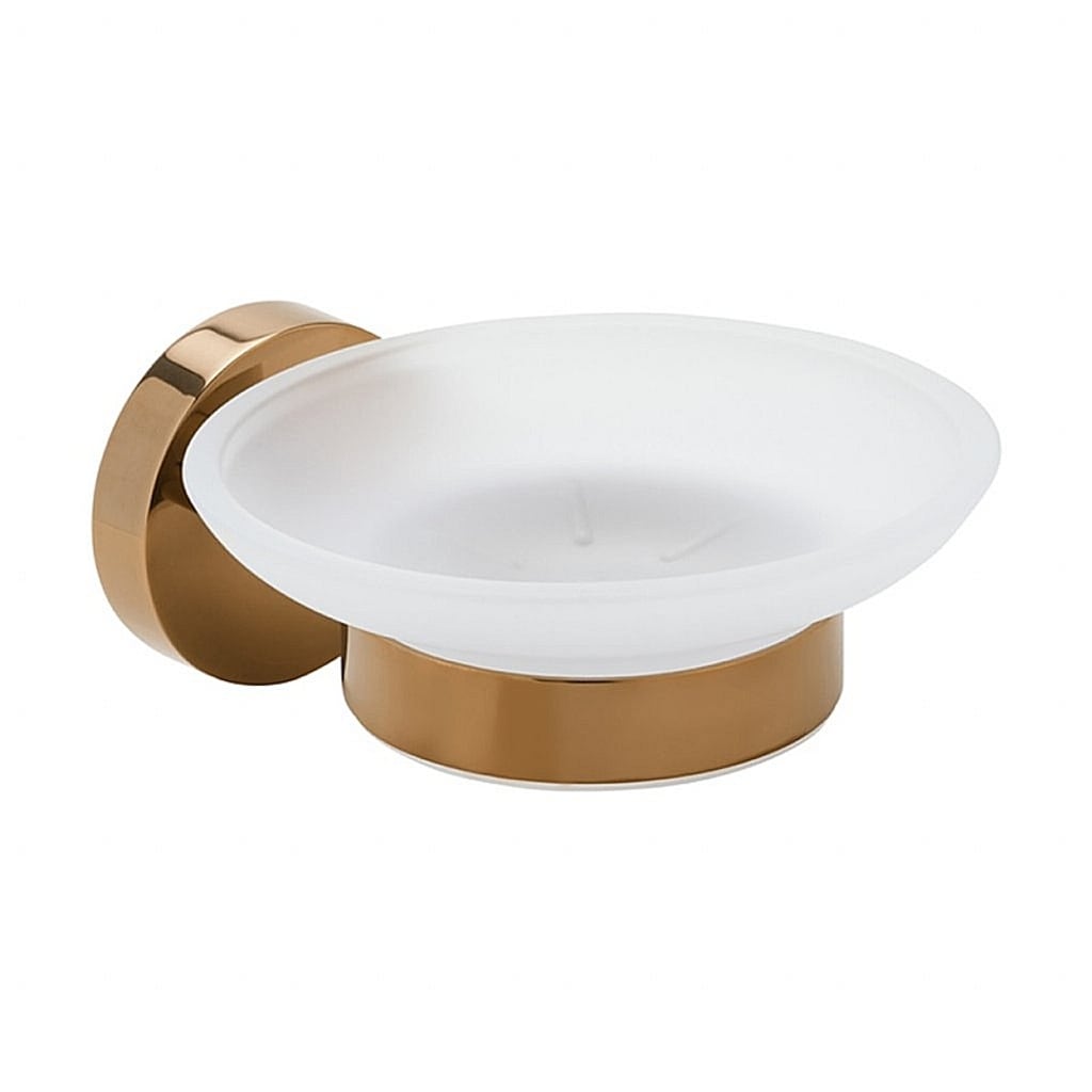 Brillantbad BORAL Seifenablage mit Glasschale Messing Gold Kupfer poliert Milchglas 110x55x105 mm f&uuml;r Bad & K&uuml;che >> zum Bohren oder Kleben* - Bild 1