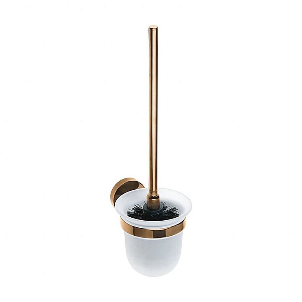 Brillantbad BORAL WC-Bürstengarnitur mit Glasbehälter Messing MIlchglas Gold Kupfer poliert 95x360x140 mm für Bad & WC >> zum Bohren oder Kleben* | 04250657519073