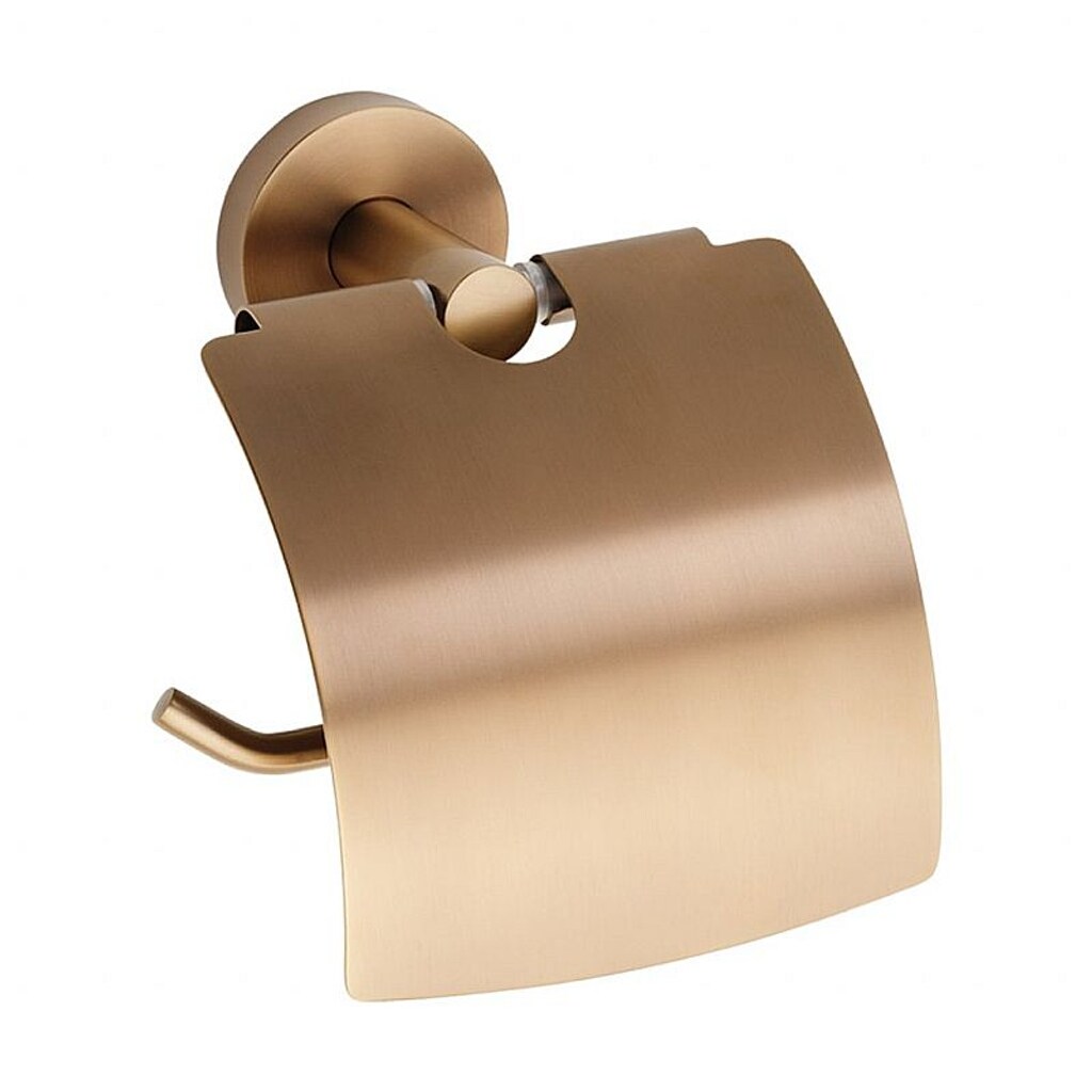 Brillantbad BAMBER Papierrollenhalter mit Deckel Messing Gold Kupfer matt 140x155x80 mm für Bad & WC >> zum Bohren oder Kleben*