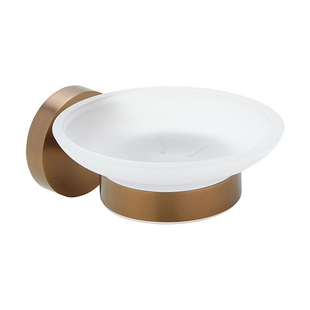 Brillantbad BAMBER Seifenablage mit Glasschale Messing Gold Kupfer matt Milchglas 110x55x105 mm für Bad & Küche >> zum Bohren oder Kleben*