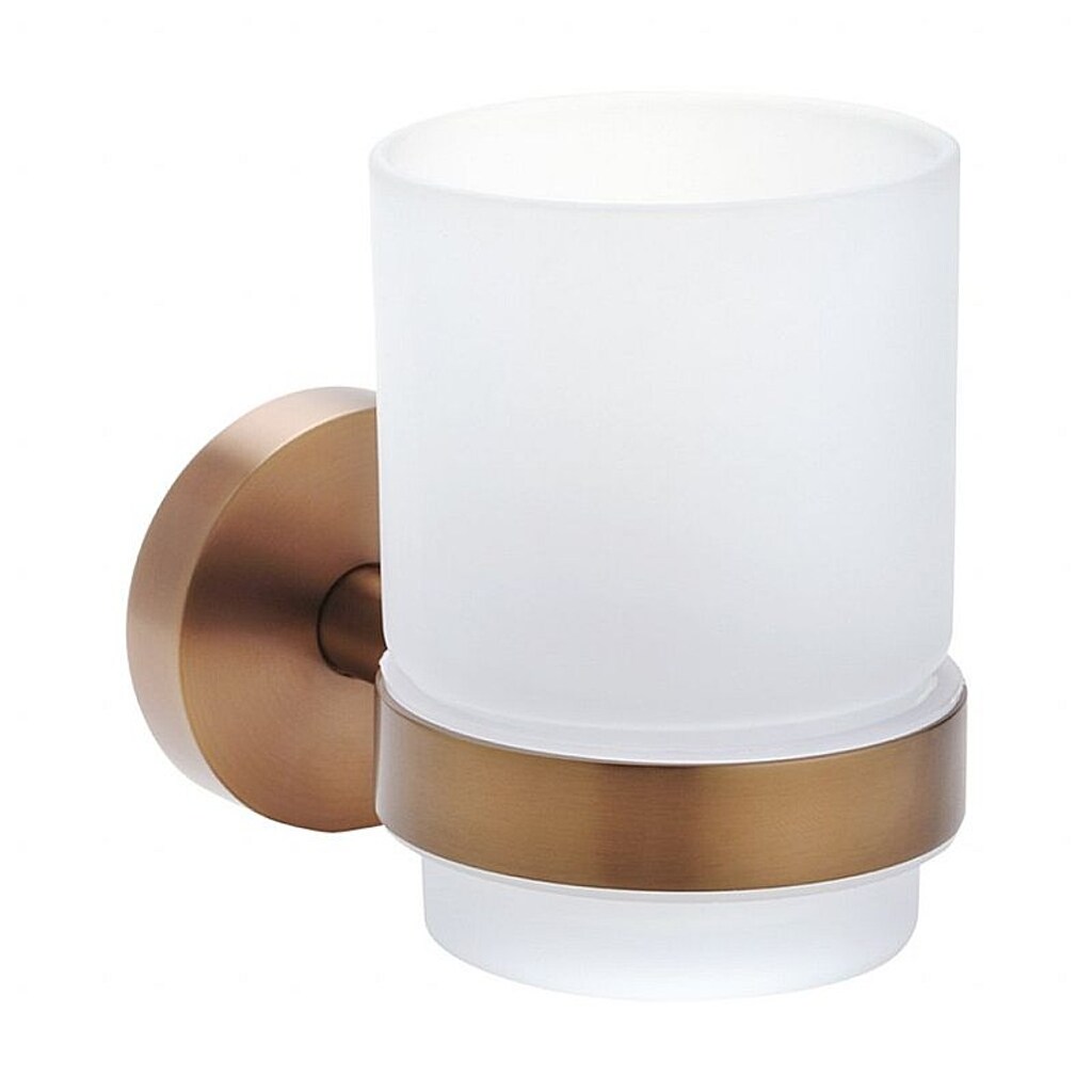 Brillantbad BAMBER Glashalter mit Glas Messing Gold Kupfer matt Milchglas 70x95x105 mm für Bad & Küche >> zum Bohren oder Kleben*