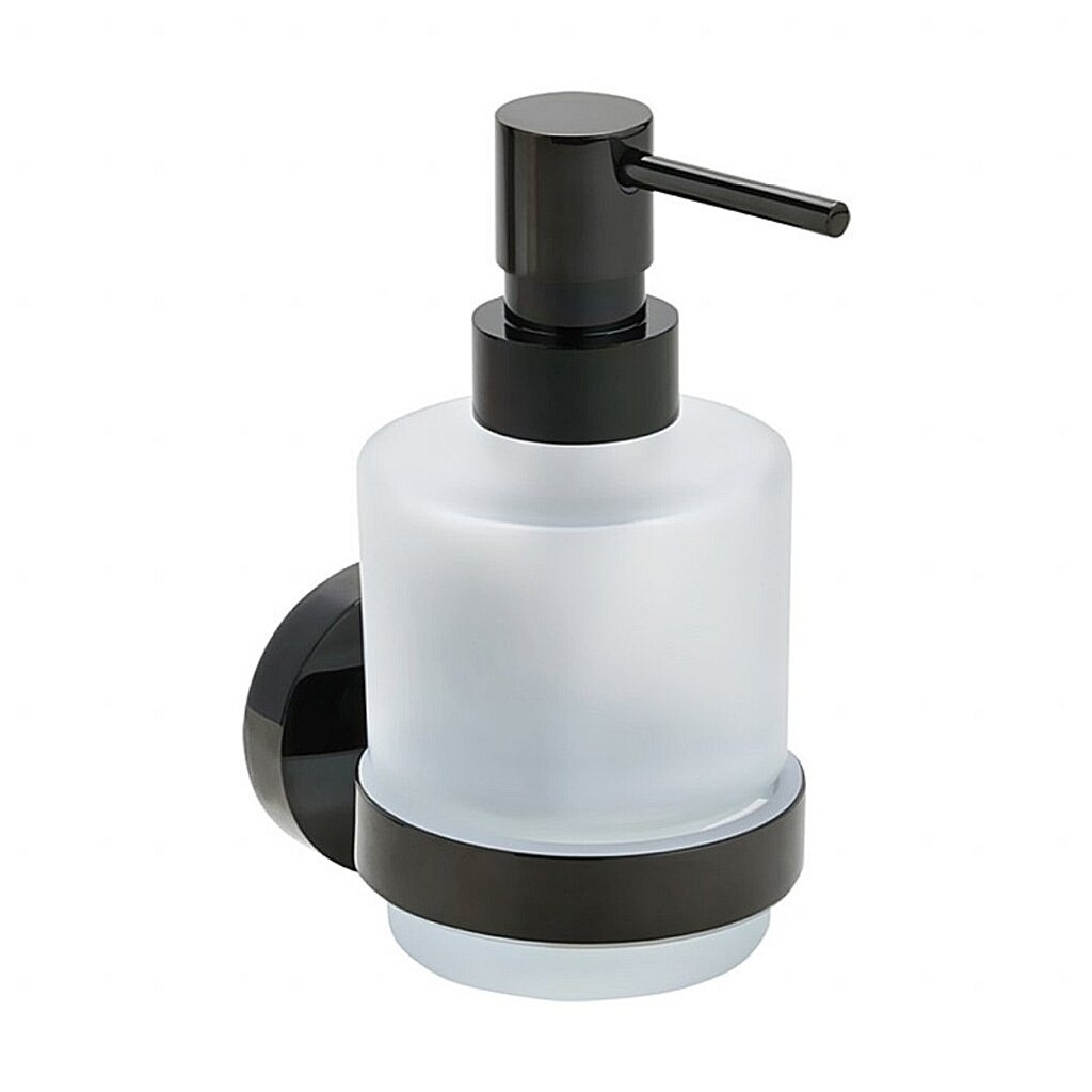 Brillantbad BEMATIT Seifenspender MINI Messing Metallic Grau poliert Milchglas 75x145x100 mm, 200 ml für Bad & Küche >> zum Bohren oder Kleben*