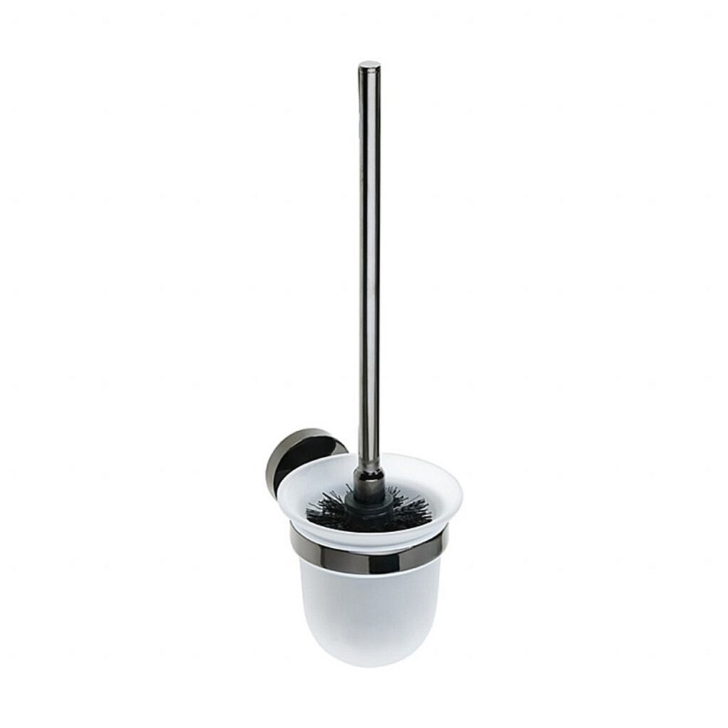 Brillantbad BEMATIT WC-Bürstengarnitur mit Glasbehälter Messing Milchglas Metallic Grau poliert 95x360x140 mm für Bad & WC >> zum Bohren oder Kleben* | 04250657519318