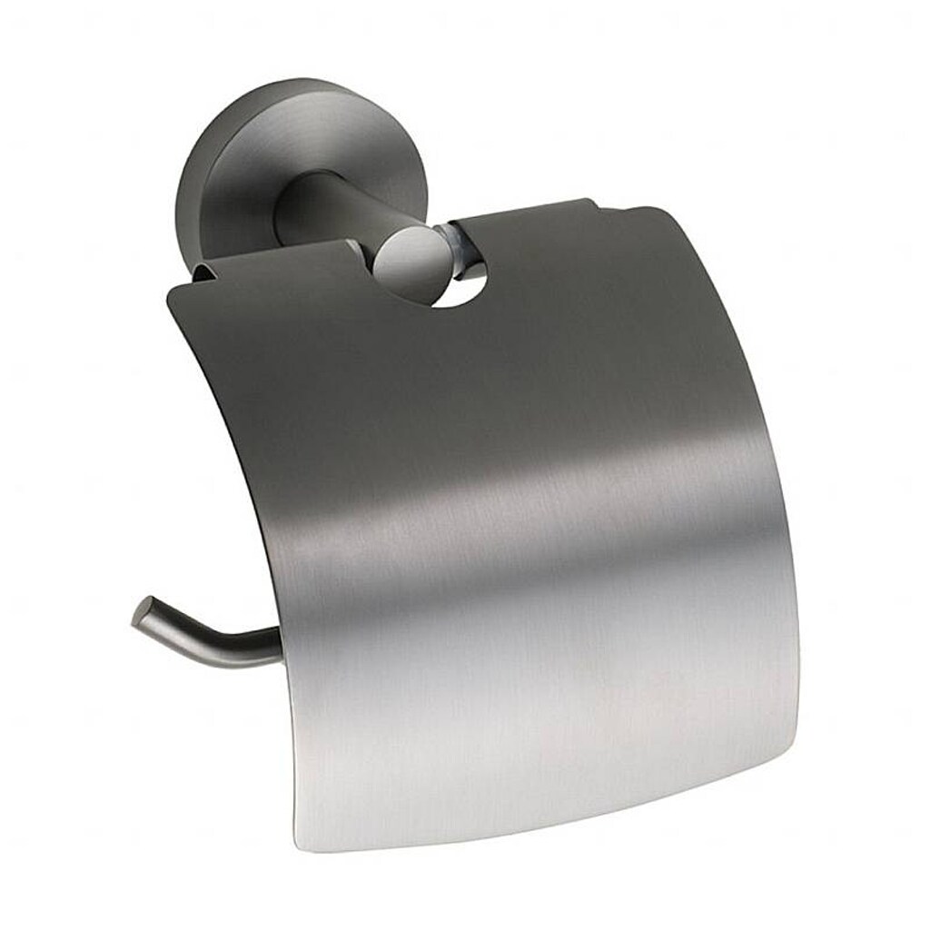 Brillantbad BAPHIT Papierrollenhalter mit Deckel Messing Metallic Grau matt 140x155x80 mm für Bad & WC >> zum Bohren oder Kleben*