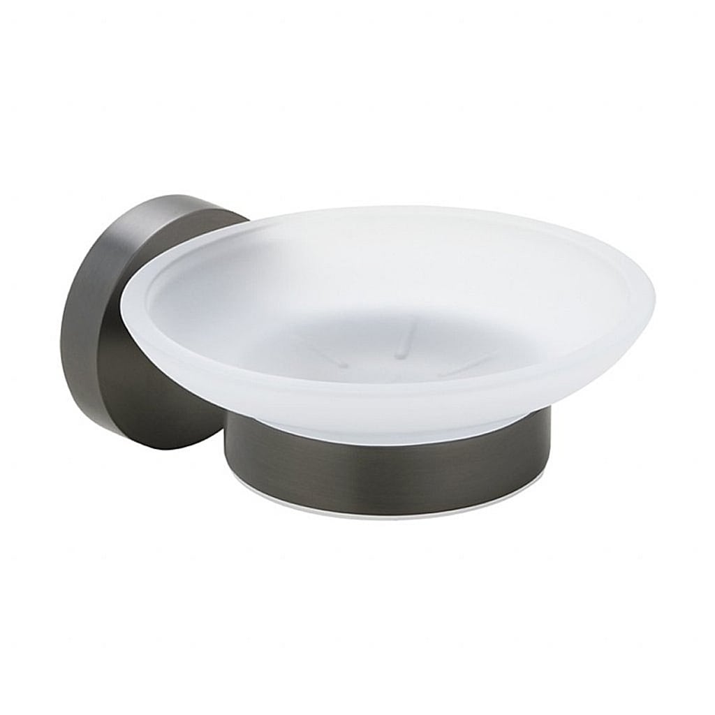 Brillantbad BAPHIT Seifenablage mit Glasschale Messing Milchglas Metallic Grau matt 110x55x105 mm f&uuml;r Bad & K&uuml;che >> zum Bohren oder Kleben* - Bild 1