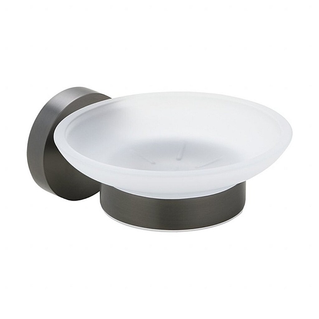 Brillantbad BAPHIT Seifenablage mit Glasschale Messing Milchglas Metallic Grau matt 110x55x105 mm für Bad & Küche >> zum Bohren oder Kleben*